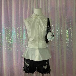 Boston Proper White Sleeveless Dress Shirt Peplum Blouse (10) ★彡